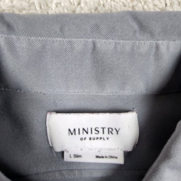 Ministry Of Supply Shirt Mens Size Large Slim Fit Work Office Chino Grey Date L - Picture 4 of 7